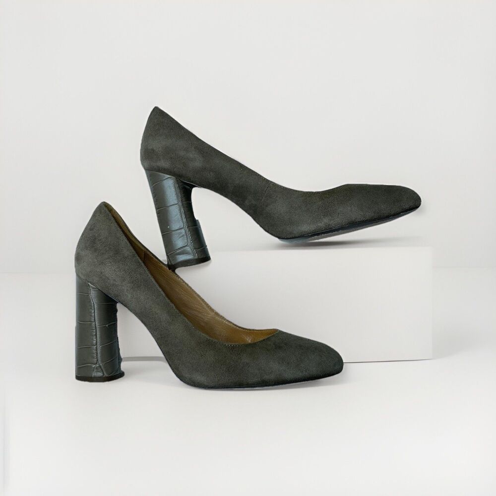 Coach Ophelia Womens Suede Leather Pumps Croc Embossed Heels Shoes Taupe Sz  9.5
